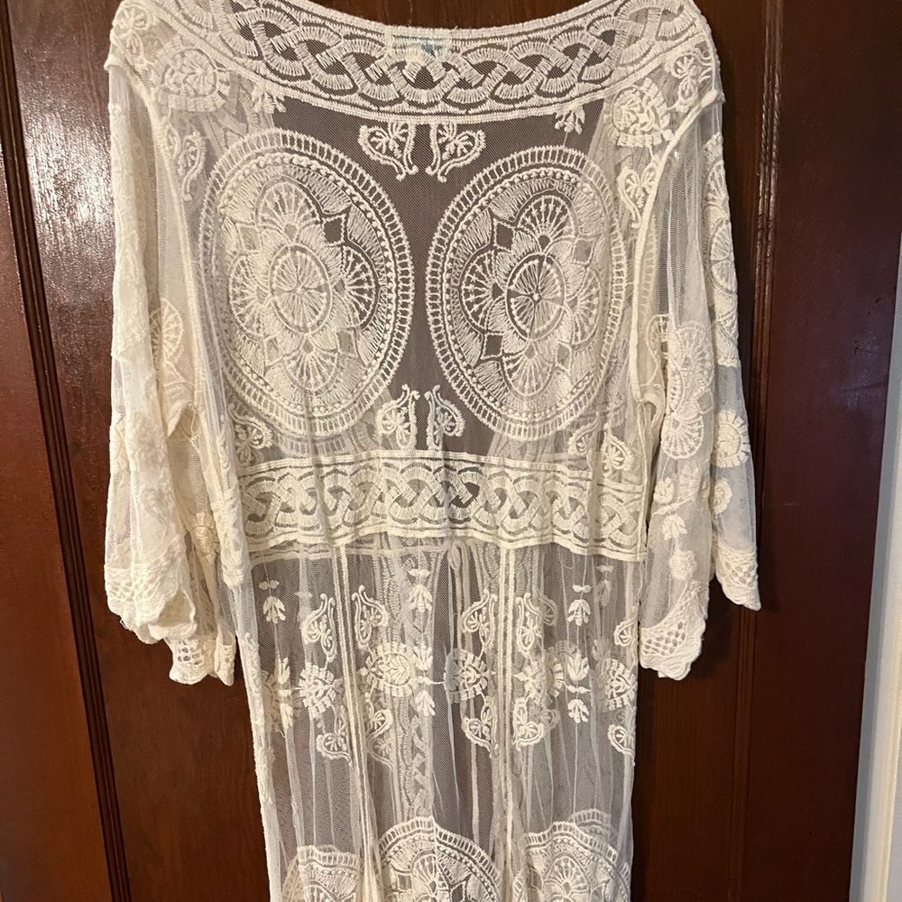 Rebellion again beautiful lace cover up off white with tie